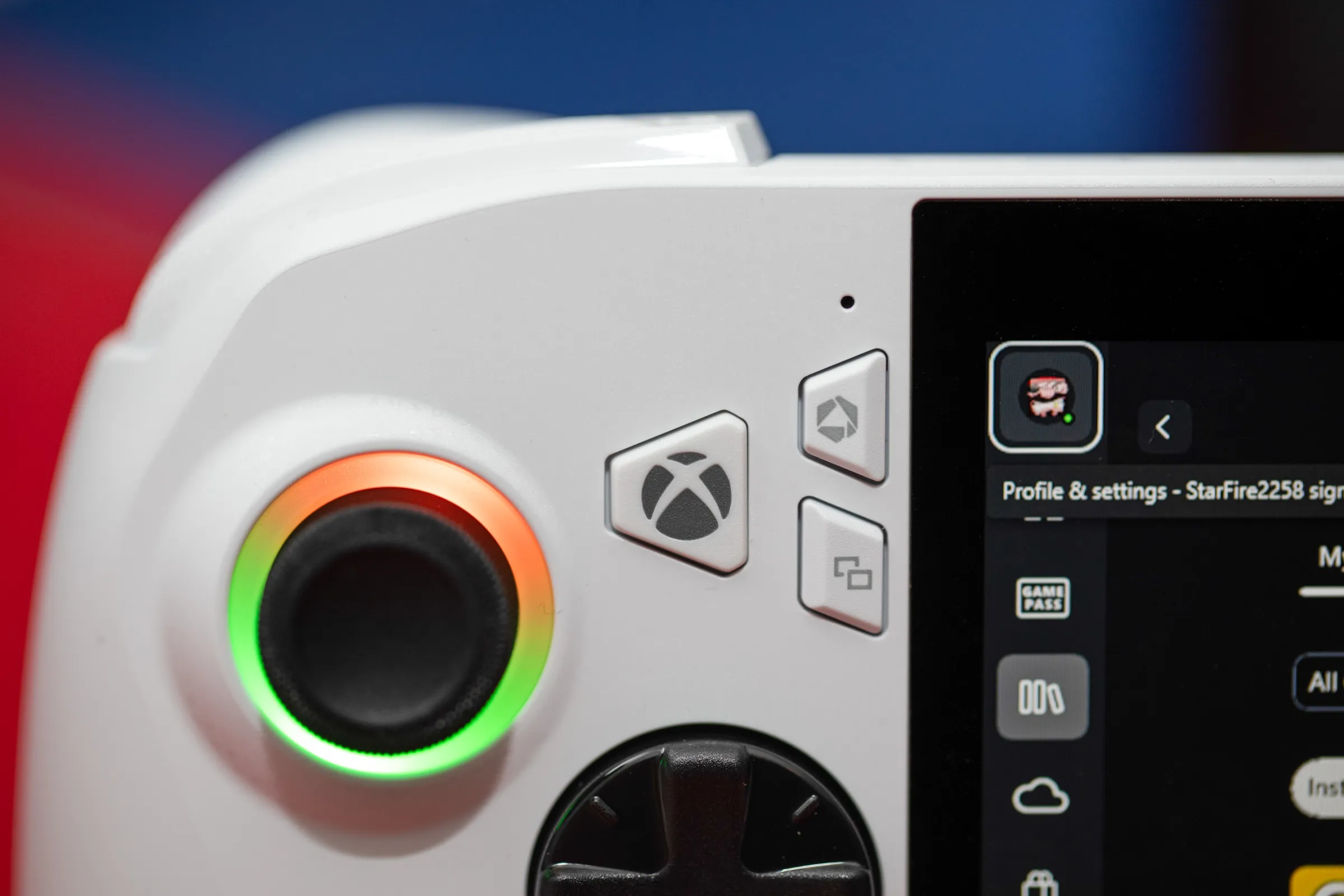 Close-up on the white Xbox Ally.
