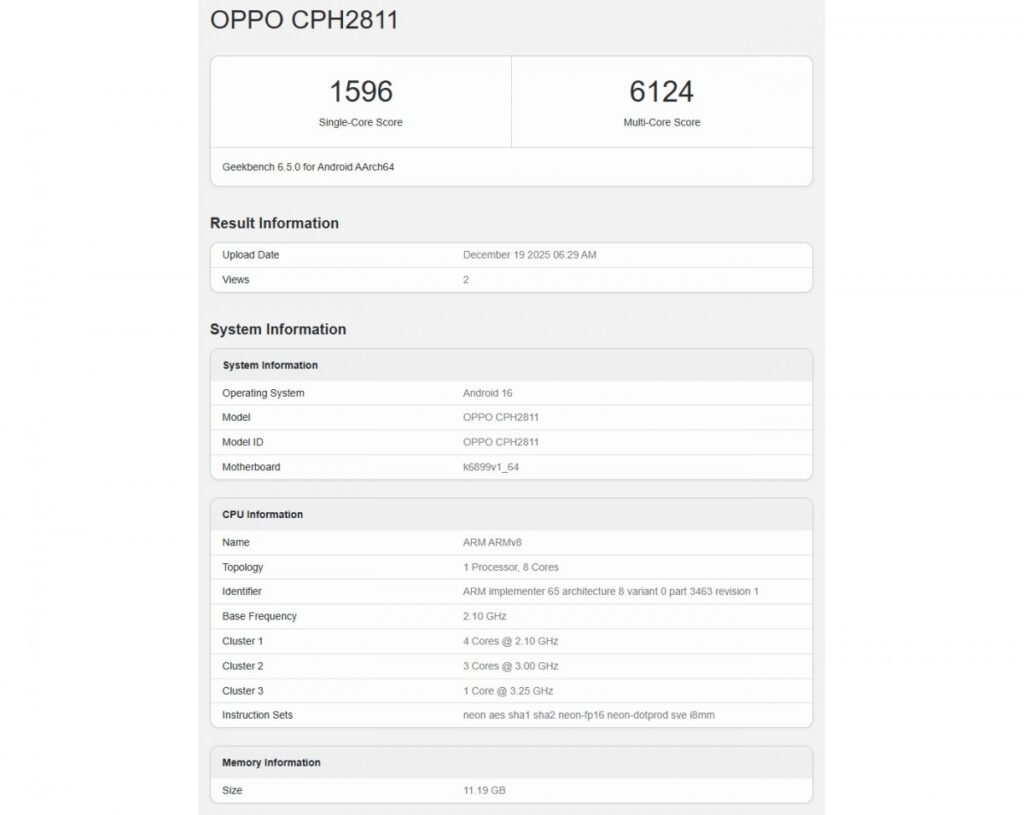 Oppo Reno15 Pro Max Possibly Detected on Geekbench